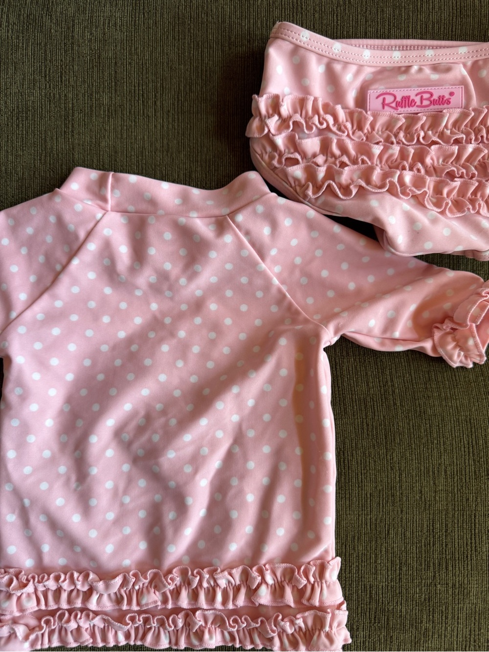 Ruffle Butts 6-12M Two-Piece Pink Polka Dot Swim Set - Picture 5 of 5
